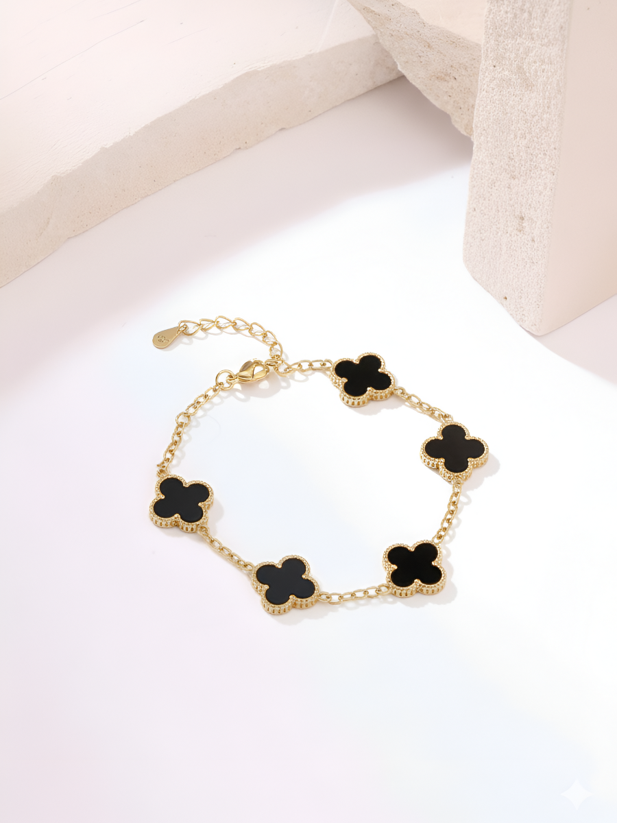 Buy 18K Gold Plated Black Clover Charm Delicate Chain Bracelet-TheJewelbox- Online - TheJewelbox