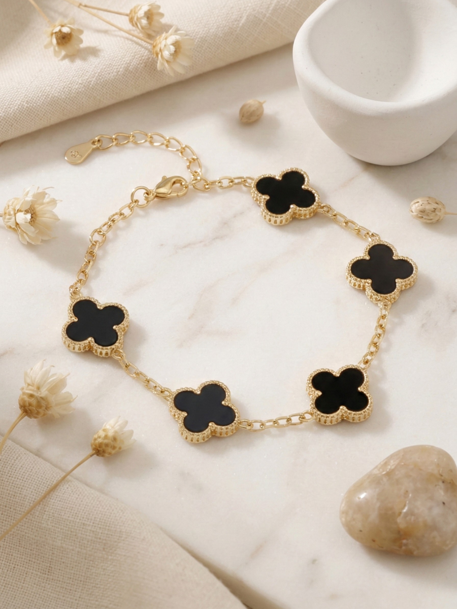 Buy 18K Gold Plated Black Clover Charm Delicate Chain Bracelet Online in India