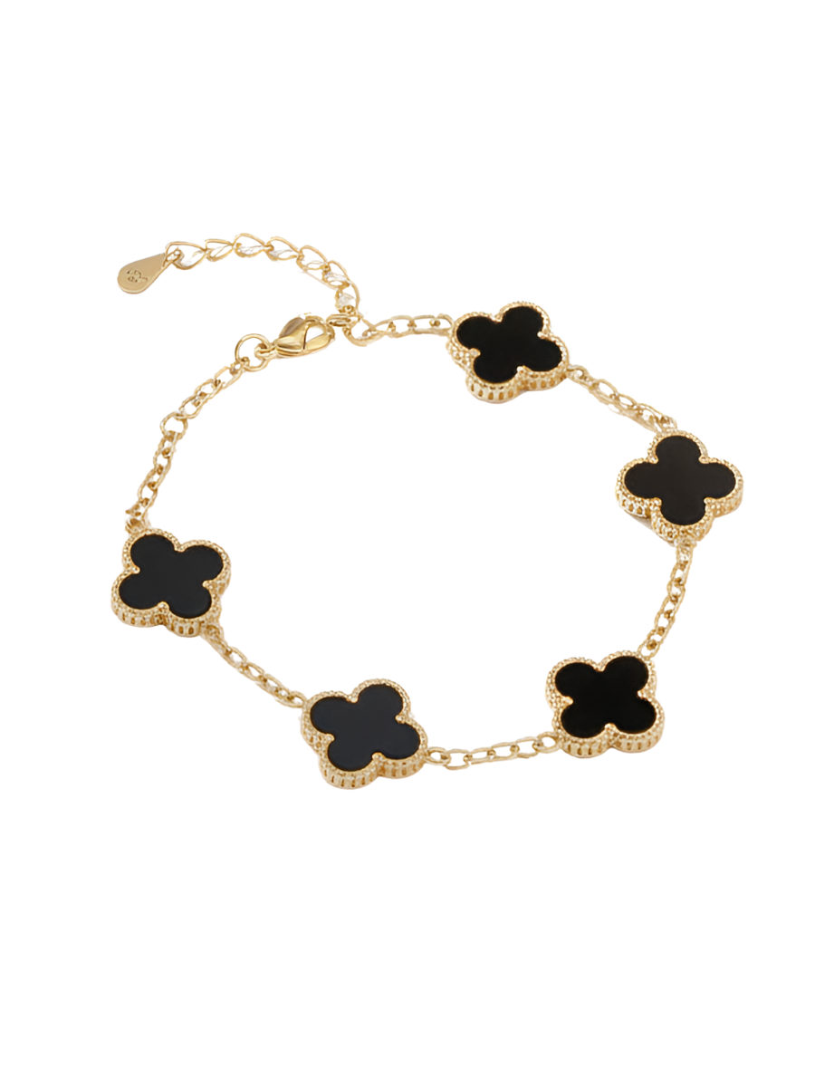 18K Gold Plated Black Clover Charm Delicate Chain Bracelet- Actual Product
