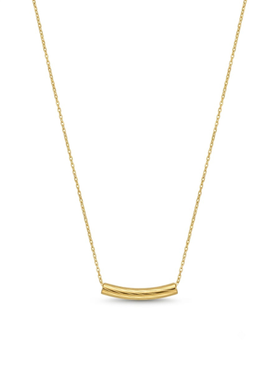 18K Gold Plated Curved Bar Pendant Chain Necklace
