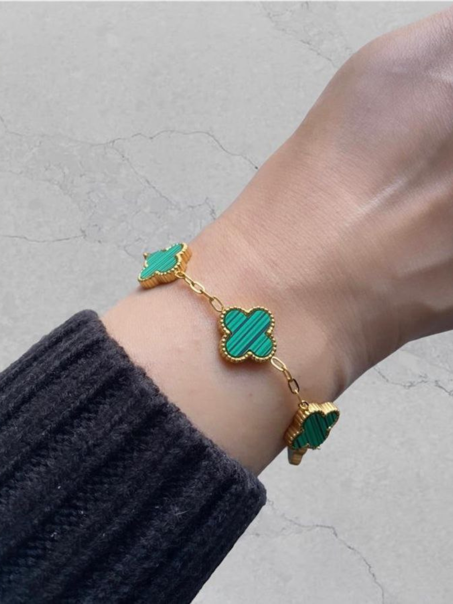 18K Gold Plated Green Clover Charm Loose Chain Bracelet