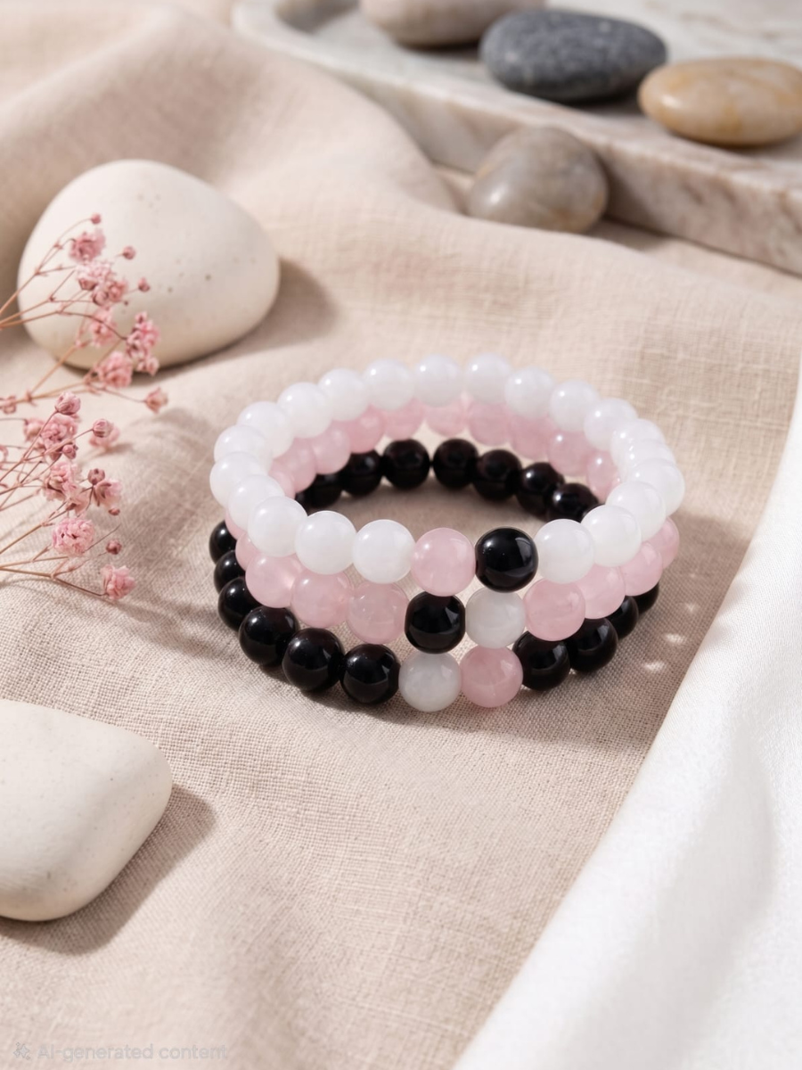 Buy Aesthetic Black, White and Pink Beaded Bracelets Online in India