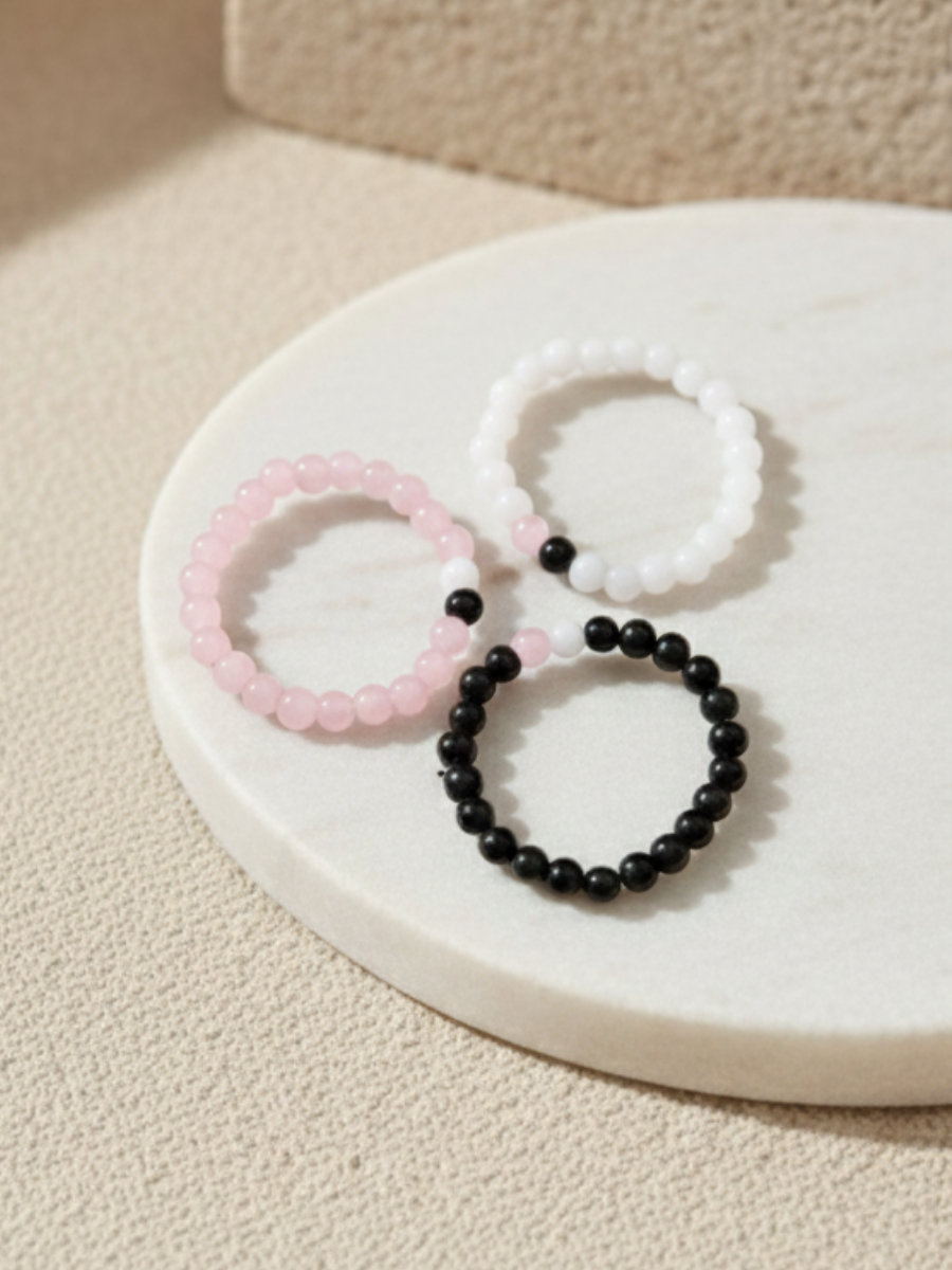 Black, White and Pink Beaded Friendship Bracelets