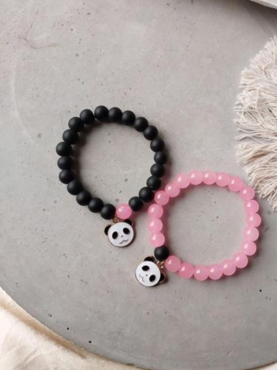 Buy Aesthetic Panda Charm Black and Pink Beaded Bracelets Online