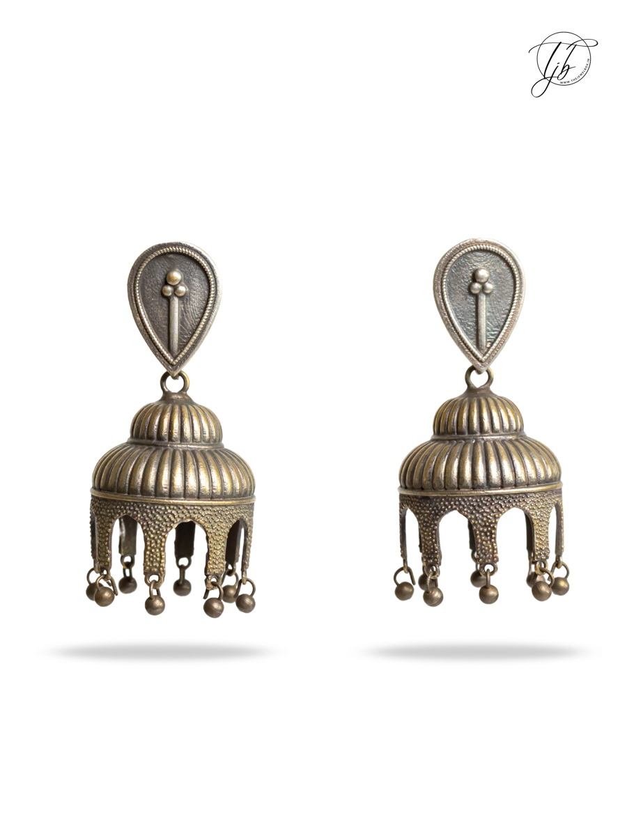 Antique Bell Shaped German Silver Oxidised Jhumka Earrings