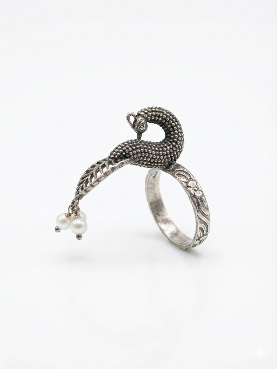 Antique silver lookalike peacock ring