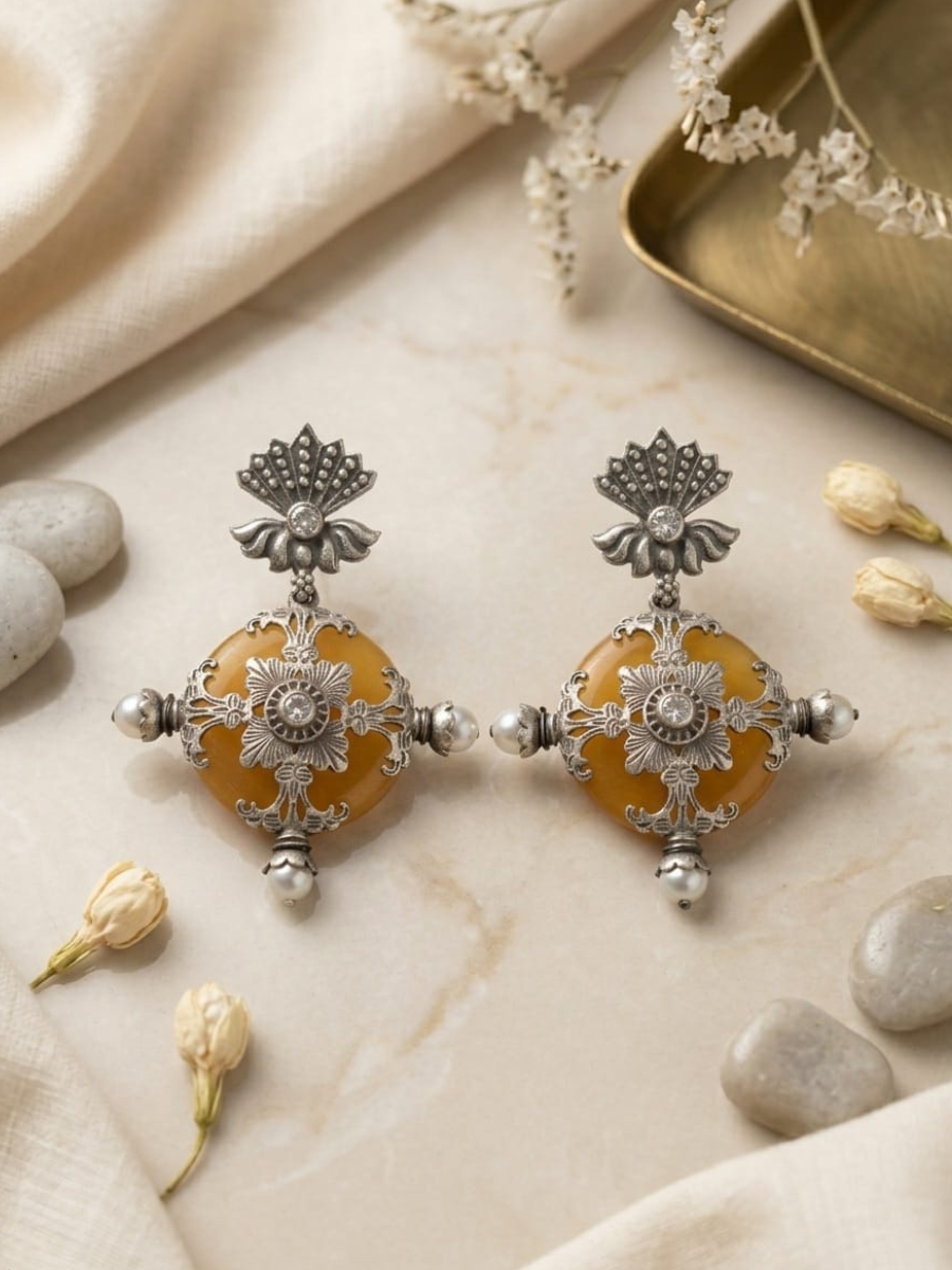 Antique silver ethnic drop earrings