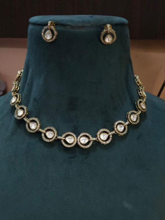 Antique Teardrop Kundan Victorian Gold Plated Choker Necklace Set