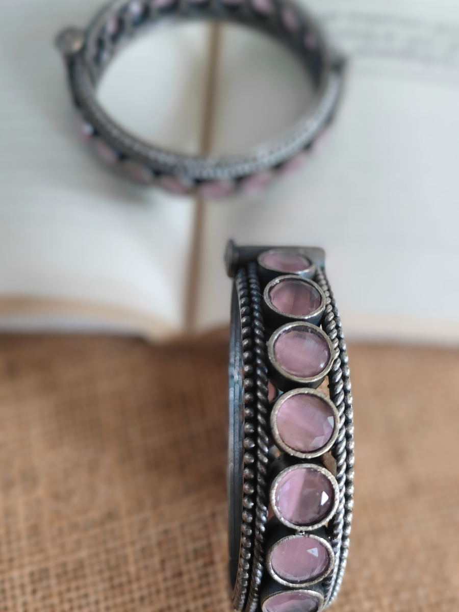 Baby Pink German Silver Oxidised Bangle