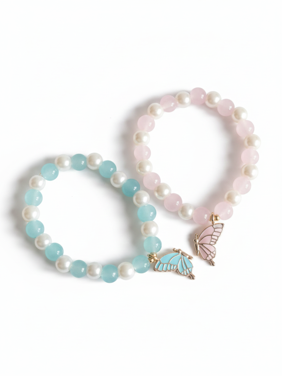 Butterfly Charms Baby Pink and Sky Blue Beaded Bracelets Online in India