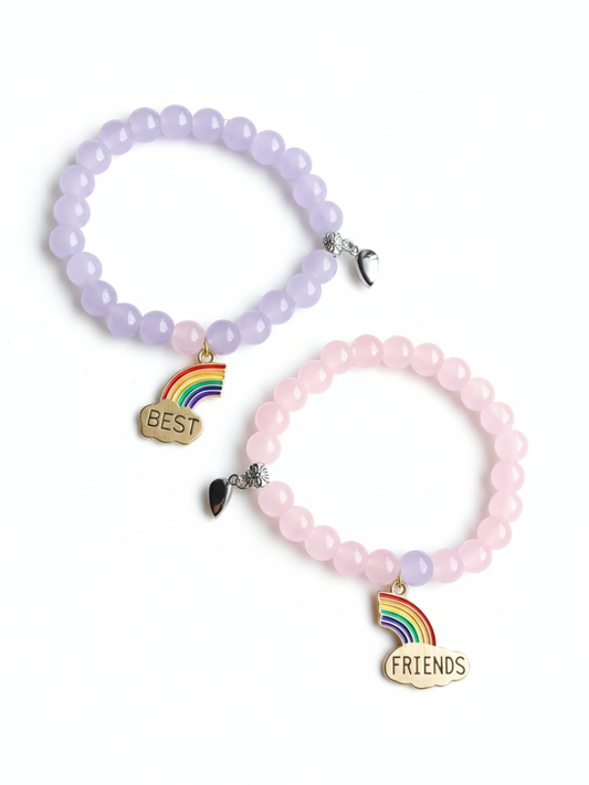 Best Friends Rainbow Charm Pastel Beaded Bracelets