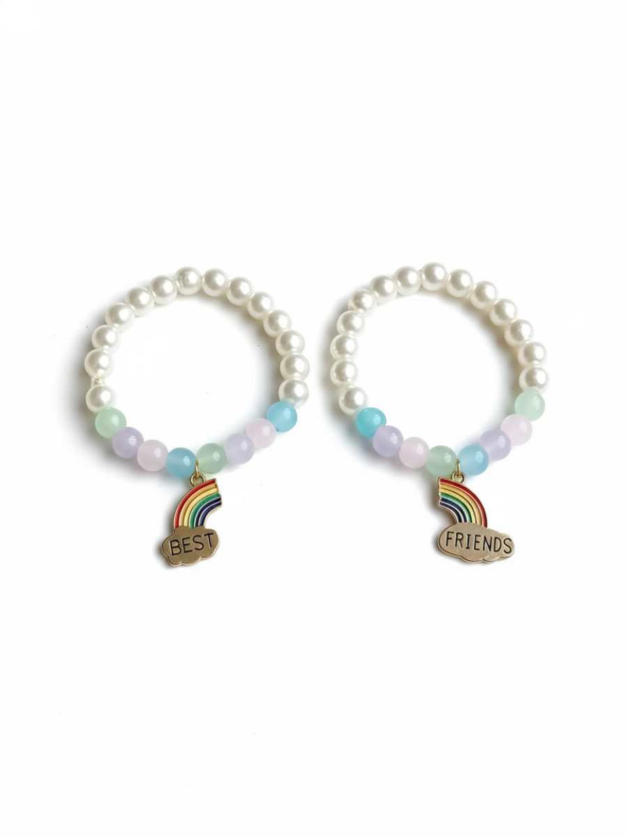 Best Friends Rainbow Charm Pearl Beaded Girls Bracelets