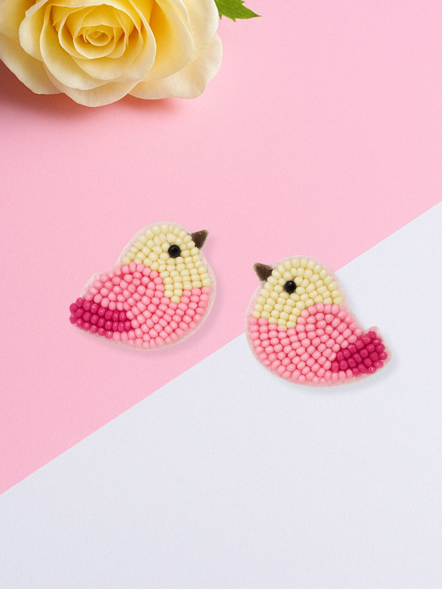 Buy Bird Style Cream and Pink Beaded Stud Earrings Online - TheJewelbox