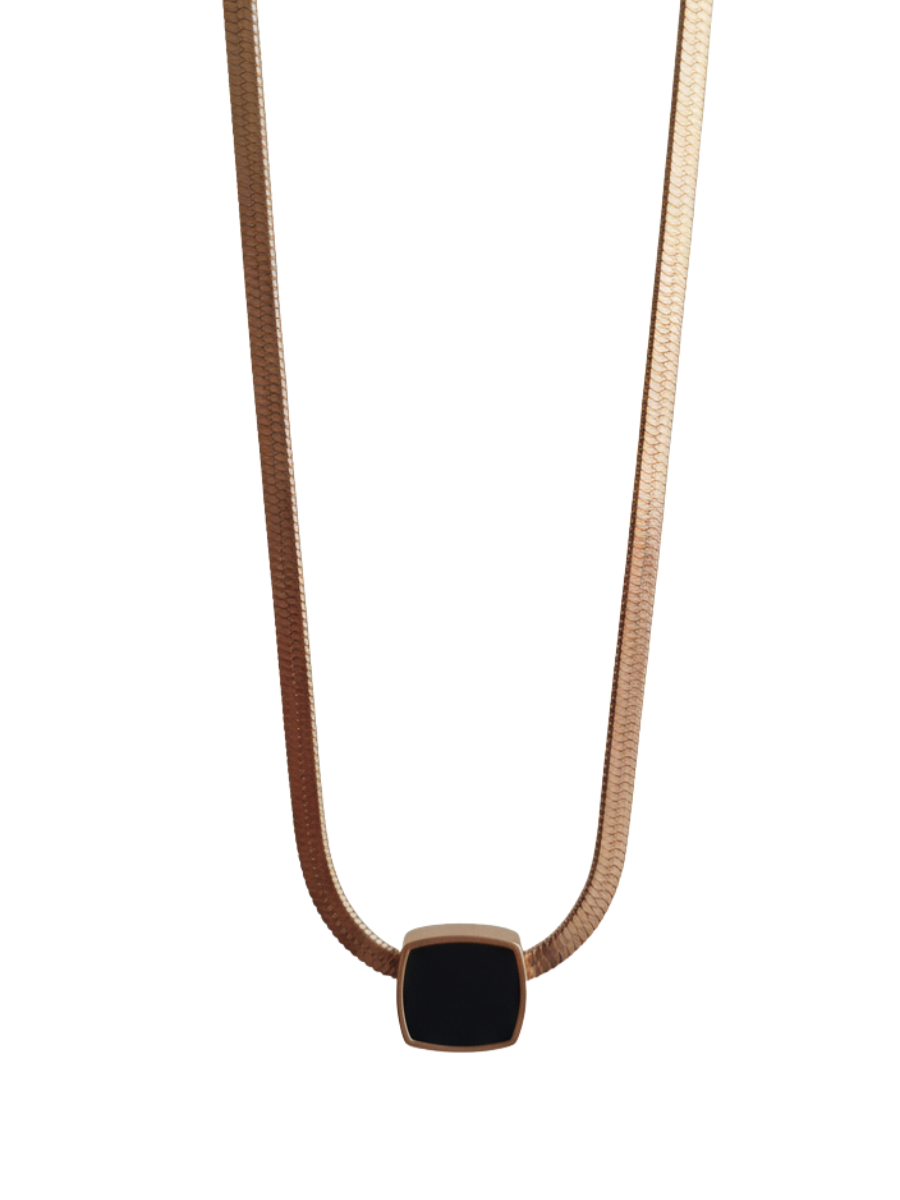 Black Square Pendant Rose Gold Snake Chain Necklace