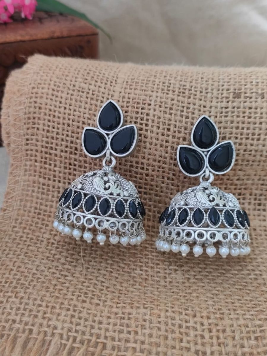 Jhumka Earrings Oxidised Jewellery Buy Online Buy Black Stones