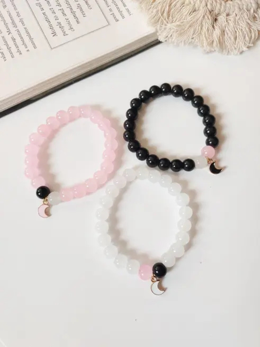 Buy Black, Pink and White Moon Charms Beaded Bracelets Online