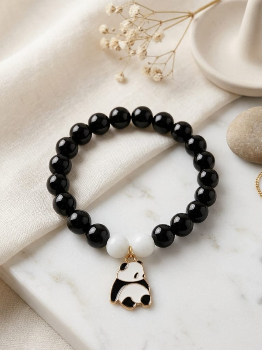 Buy Black and White Panda Charm Beaded Bracelet Online in India