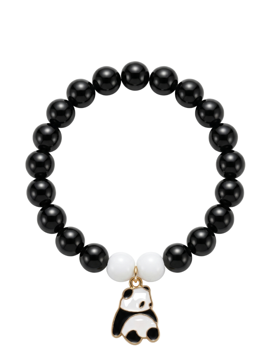 Black and White Panda Charm Beaded Bracelet