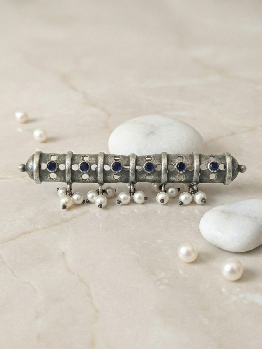 Blue Stone Studded Big Oxidised Silver Finger Ring