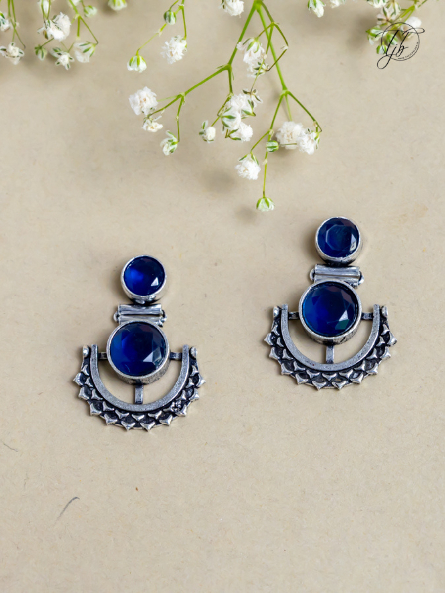 Buy Blue Stone Studded Oxidised Silver Dangler Earrings Earrings