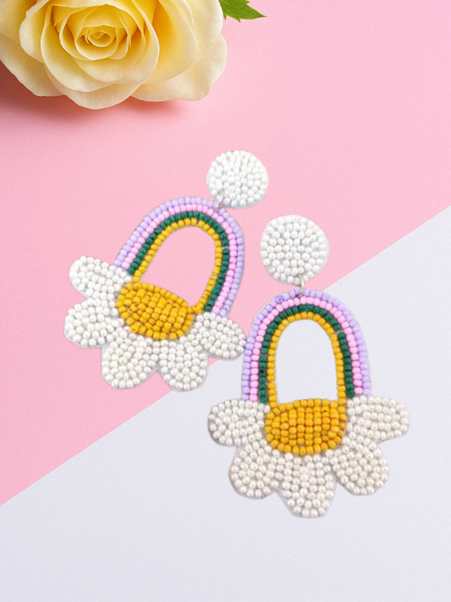 Buy Boho Style Handmade Daisy Flower Beaded Drop Earrings Online - TheJewelbox
