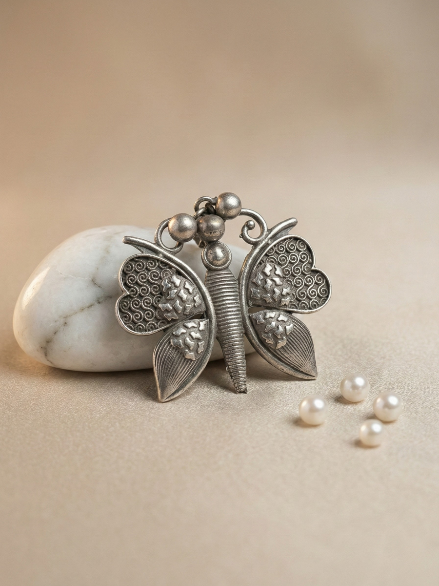 Buy Butterfly Shaped Oxidised Silver Finger Ring Online in India