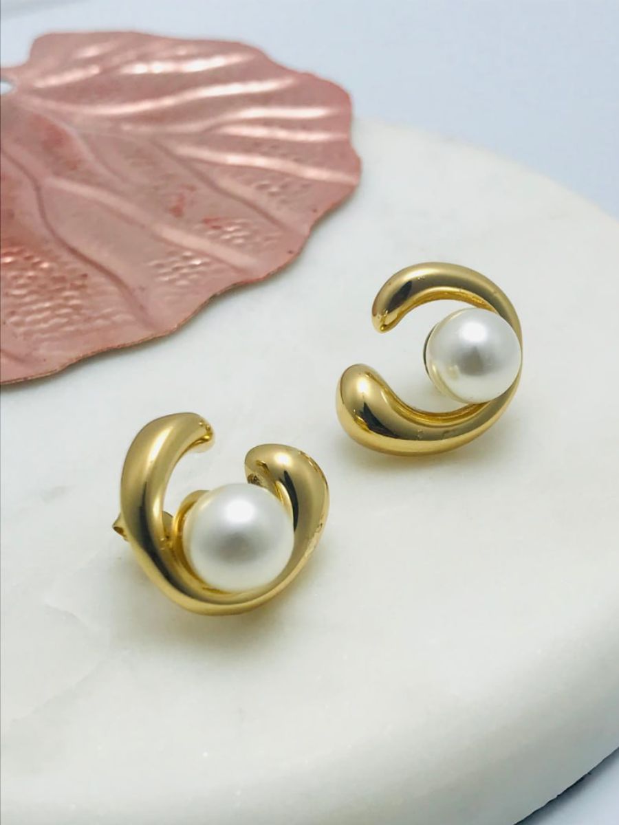 Classic Gold Plated Korean Pearl Stud Earrings