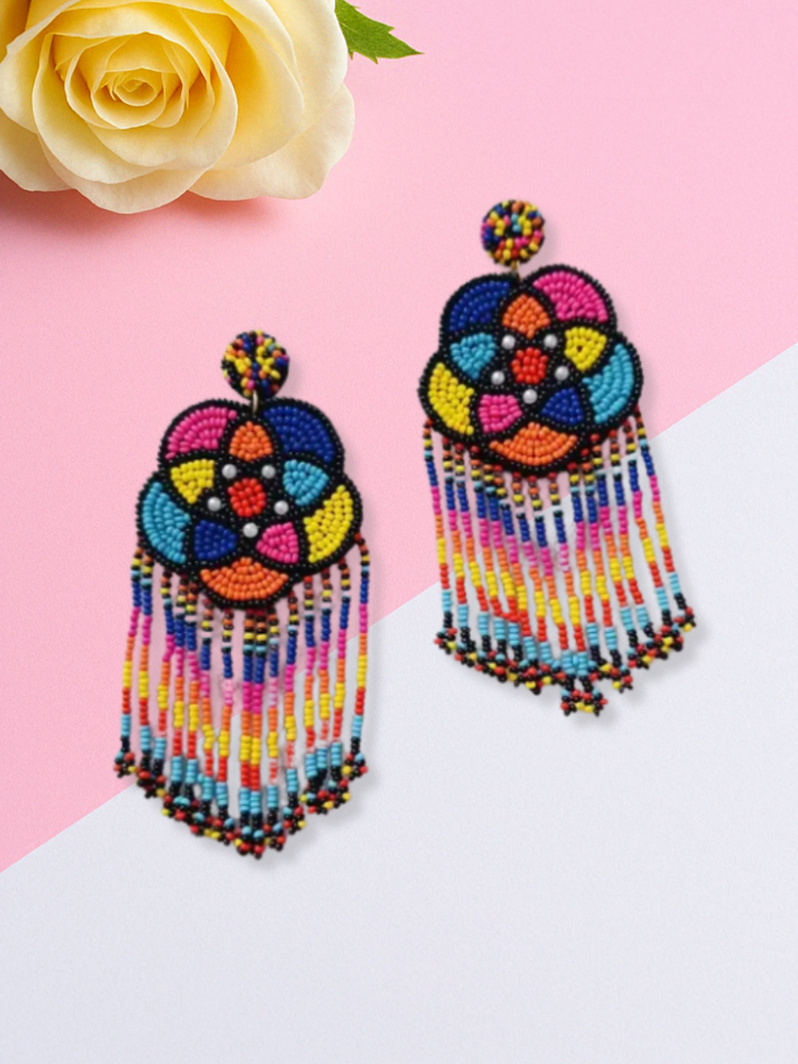 Buy Colorful Mandala Handmade Beaded Drop Earrings Online - TheJewelbox