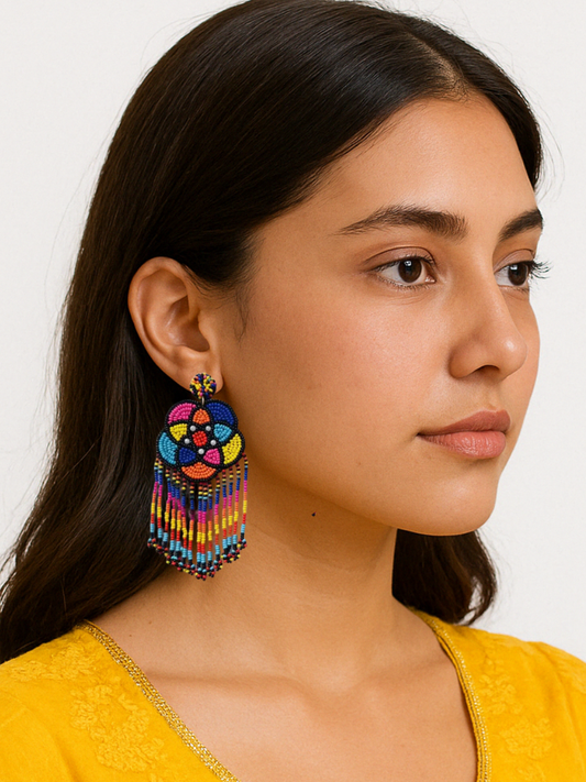 Colorful Mandala Handmade Beaded Drop Earrings