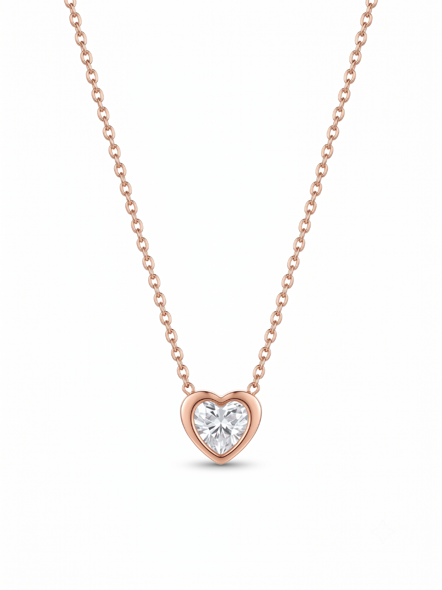 Crystal Heart Pendant Minimal Rose Gold Chain Necklace