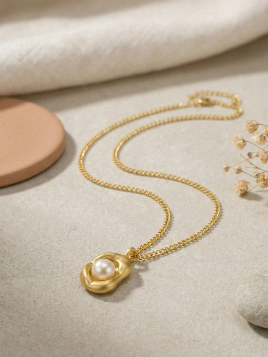 Buy Dainty Minimal Peanut Pearl Pendant Chain Necklace Online in India
