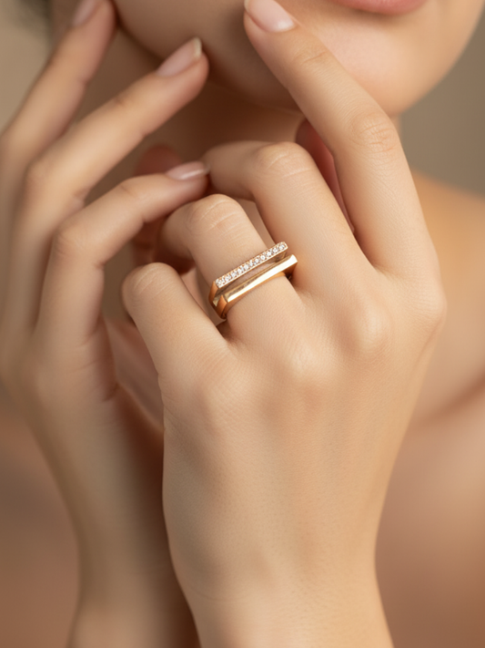 Designer Double Line Rose Gold Plated Diamond Ring