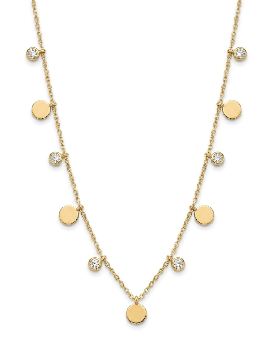 Diamond and Round Charms Golden Minimal Chain Necklace