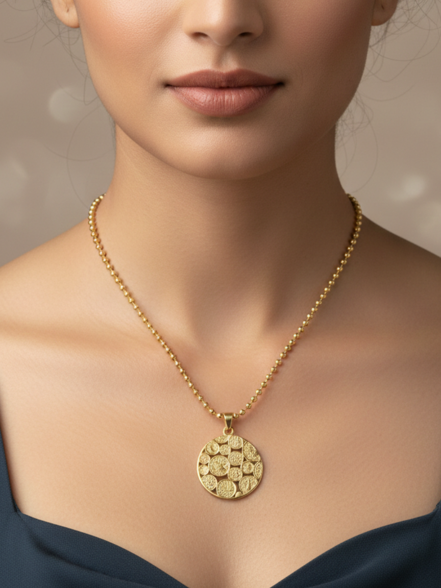 Gold coin medallion pendant necklace