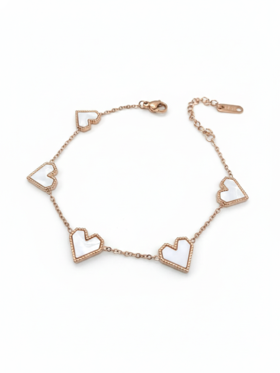 White Heart Charms Rose Gold Waterproof Bracelet