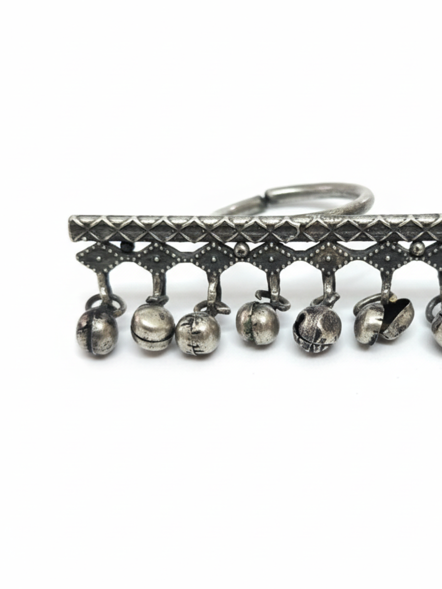 German Silver Oxidised Kolhapuri Gunghroo Ring