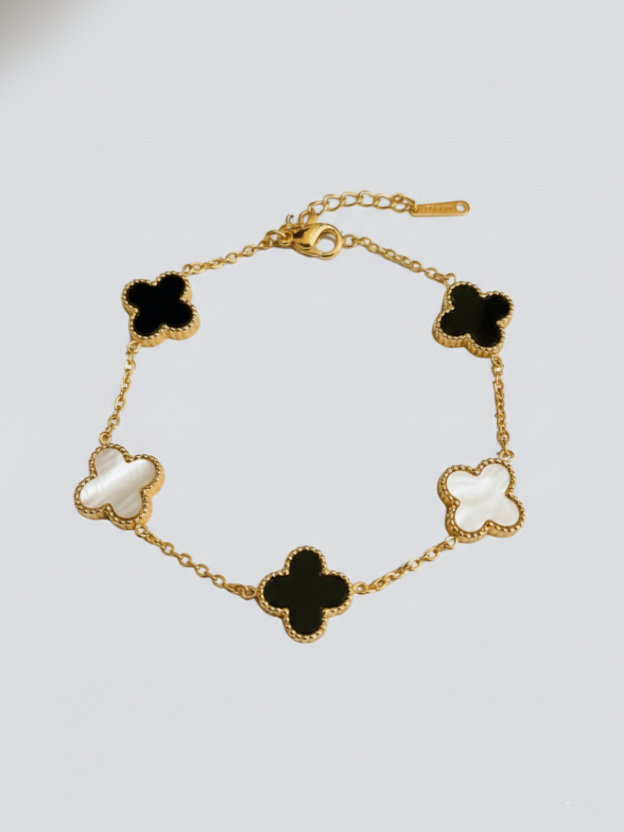 Black and White Golden Clover Bracelet
