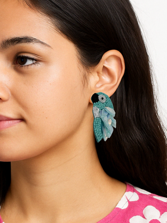 Green Parrot Style Handmade Beaded Earrings