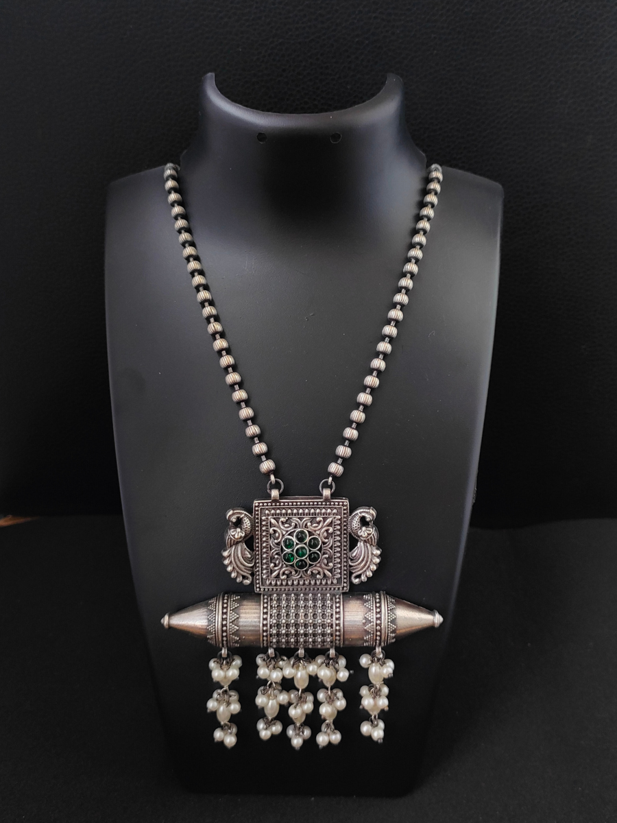 Big German Silver Oxidised Pendant Necklace