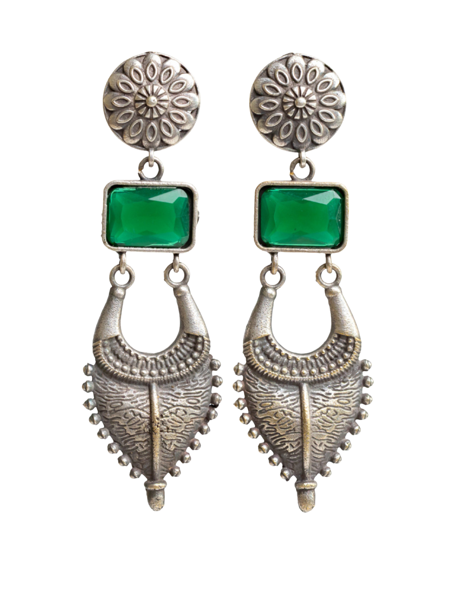 Large green stone statement earrings