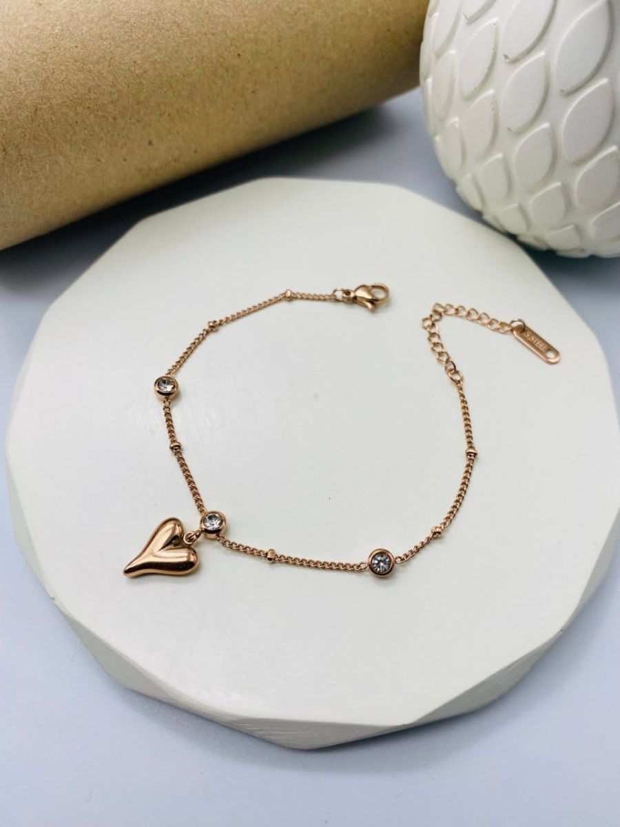 Buy Hanging Heart Charm Rose Gold Diamond Bracelet Online – The