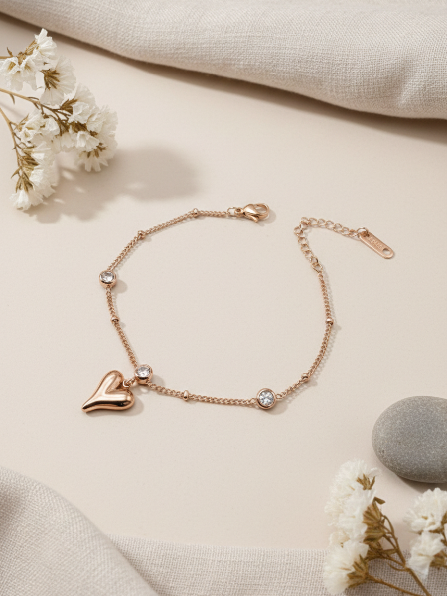 Buy Hanging Heart Charm Rose Gold Diamond Bracelet Online