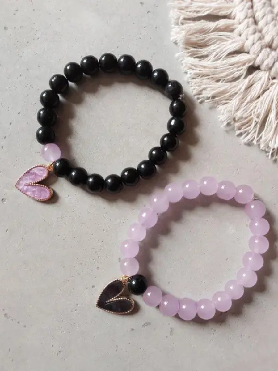 Beads Bracelet With Charms Buy Heart Charms Black And Purple