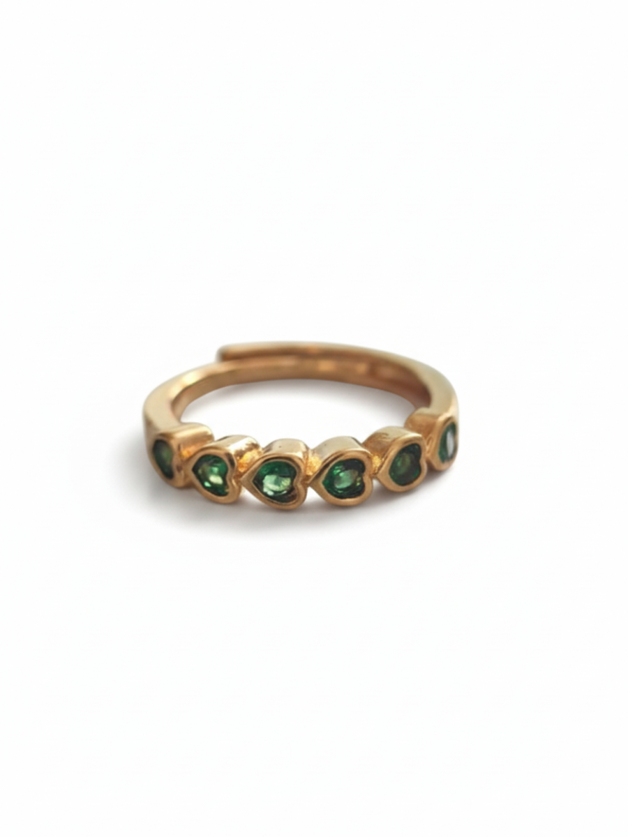 Heart Shaped Green Stone Gold Minimal Ring