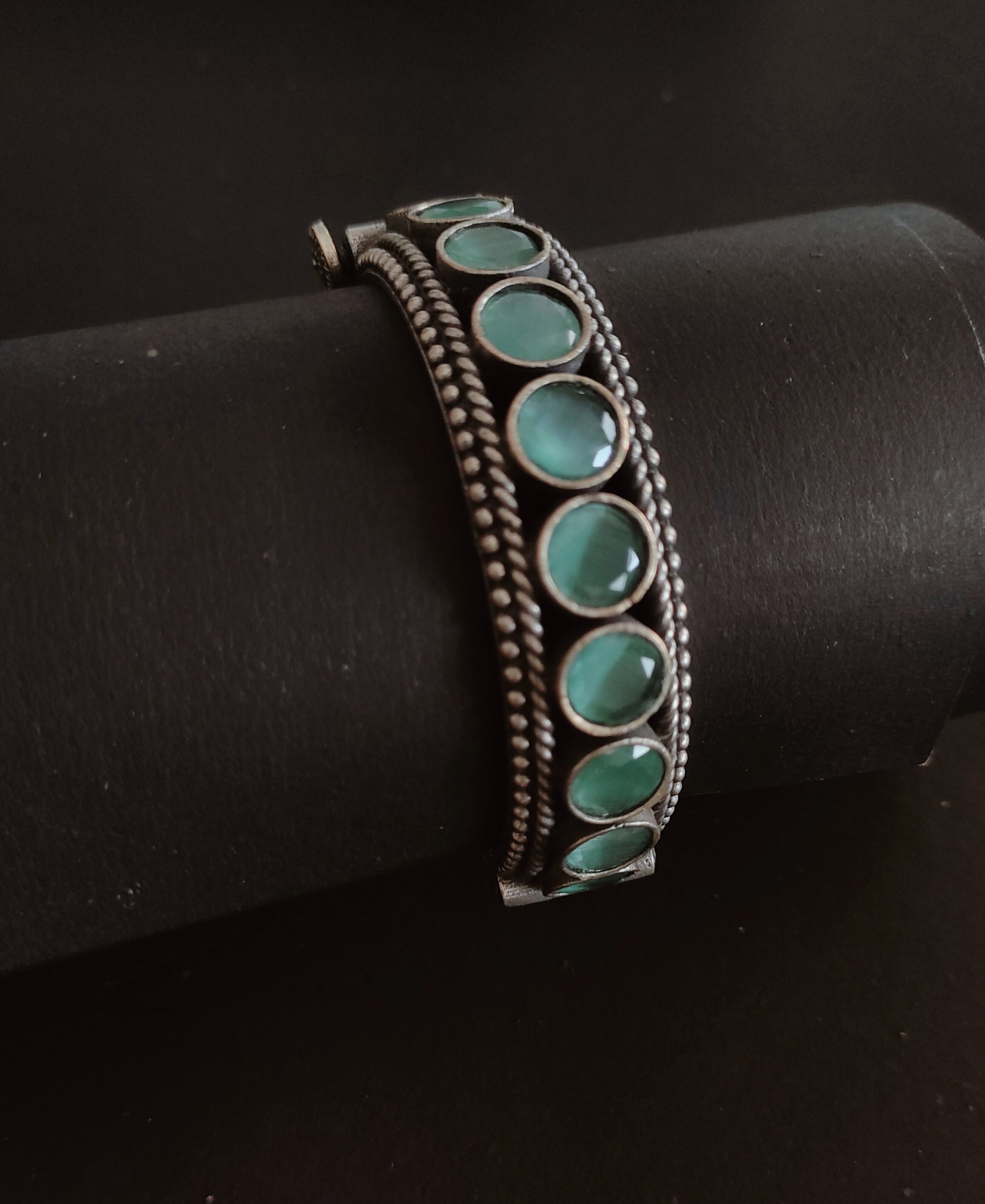 Sea Green Round Stone German Silver Oxidised Bangle