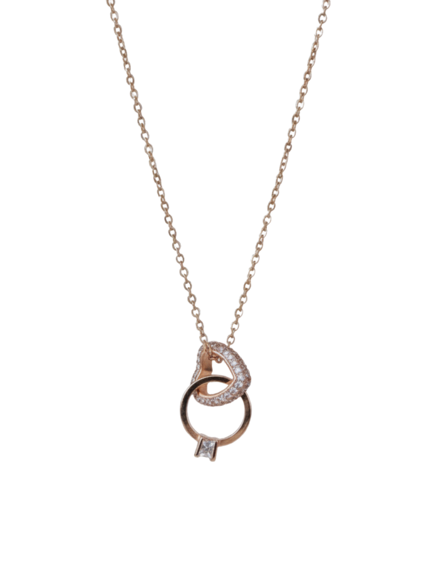 Interlocked Heart and Ring Pendant Rose Gold Necklace