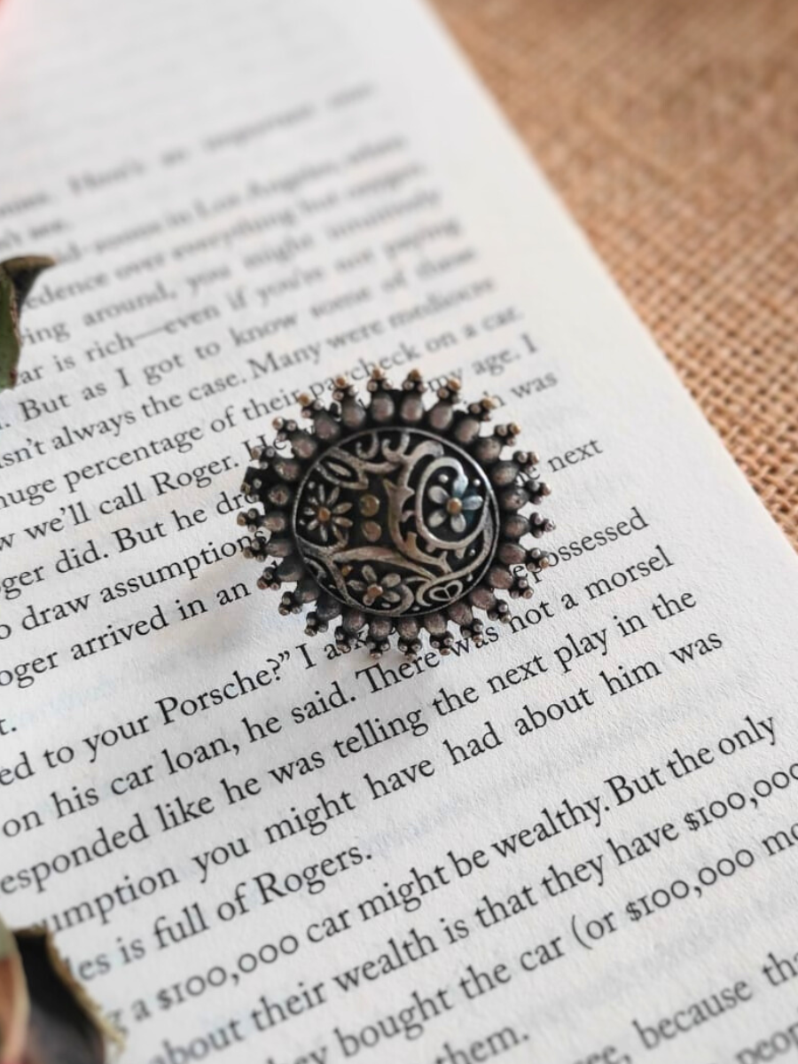 Kolhapuri Style Round Oxidised Silver Finger Ring