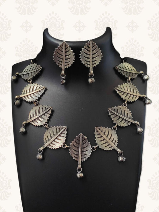 Leaf Shaped Oxidised German Silver Choker Necklace