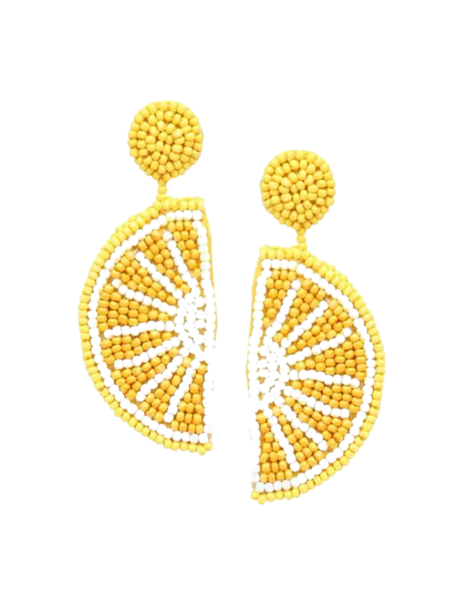 Buy Lemon Slice Yellow and White Beaded Statement Earrings Online - TheJewelbox