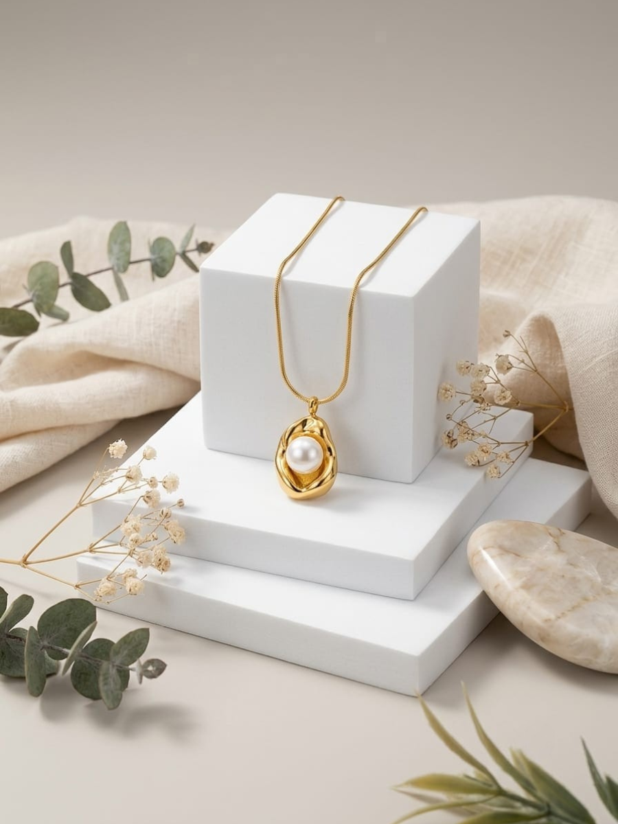 Buy Luxury Round Pearl Charm Pendant Gold Necklace Online in India